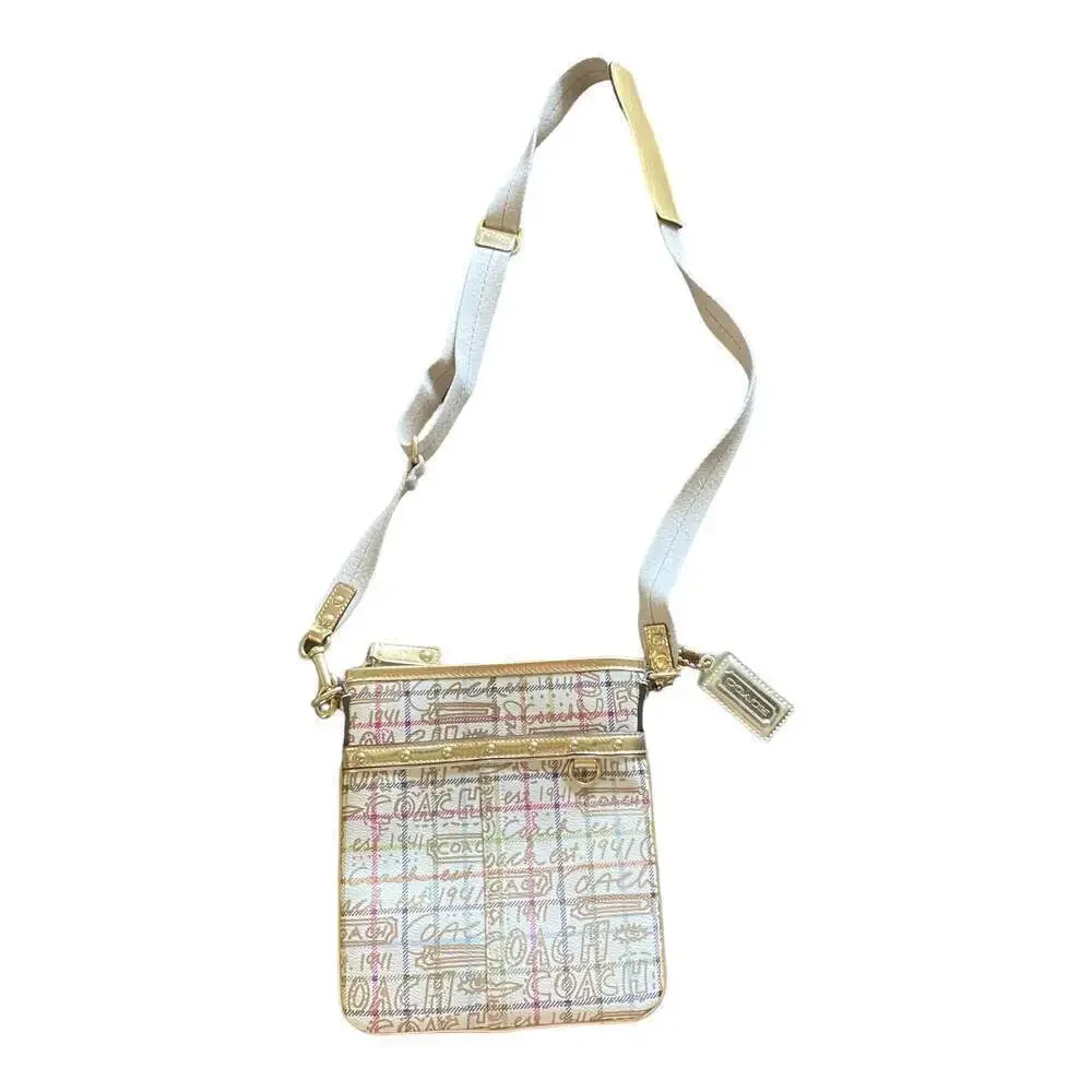 COACH Script Signature Graffiti Small Crossbody Bag Khaki Metallic Canvas Y2K